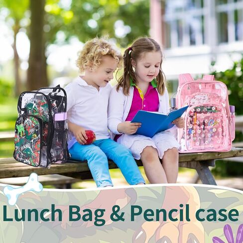 3PCS Clear Backpack Transparent Bookbag for Boy, Dinosaur Heavy Duty Primary School Backpack with Lunch Bag Elementary Students See Through Clear Bag in Kuwait
