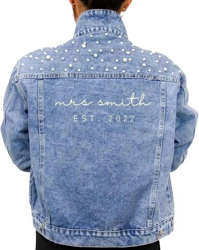 Bride Jean Jacket For Wedding, Customized Pearl Denim Bridal Jacket in Saudi Arabia