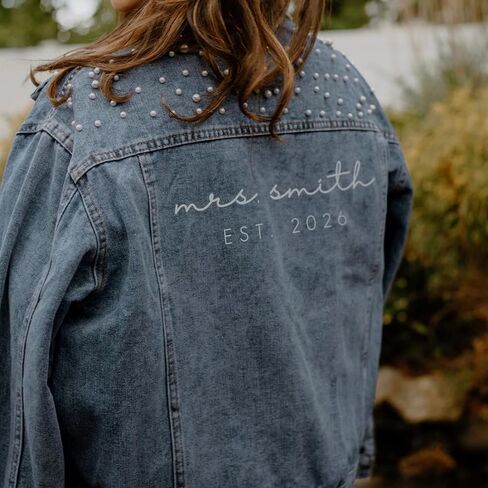 Bride Jean Jacket For Wedding, Customized Pearl Denim Bridal Jacket in Saudi Arabia