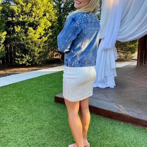 Bride Jean Jacket For Wedding, Customized Pearl Denim Bridal Jacket in Saudi Arabia