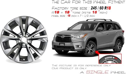 New 18x7.5 Inch 18" Alloy Wheel for 2014–2019 Toyota Highlander | OEM Design Rim | Machined Gray | Single Front or Rear Factory-Style Replacement Car Wheel | Direct Fit - OE Stock Specs | 75162 75162A in Saudi Arabia