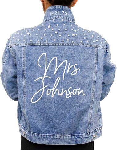 Bride Jean Jacket For Wedding, Customized Pearl Denim Bridal Jacket in Saudi Arabia
