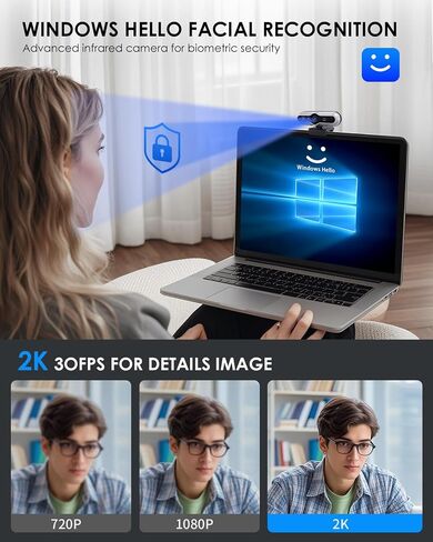 4K UHD Webcam, AI Tracking Webcams, WDR, 92° Wide Angle with Privacy Cover Laptop Camera, Built-in Noise-Canceling Dual Mics, Suitable for Live Streaming/Conference/Zoom Meeting in Kuwait