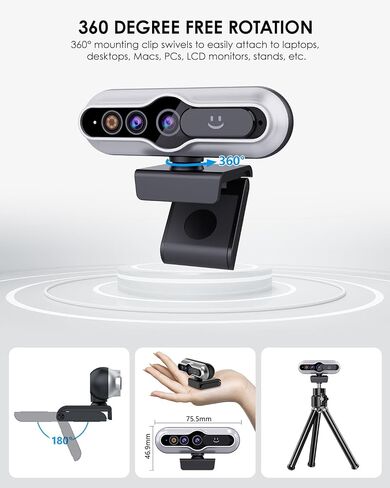 4K UHD Webcam, AI Tracking Webcams, WDR, 92° Wide Angle with Privacy Cover Laptop Camera, Built-in Noise-Canceling Dual Mics, Suitable for Live Streaming/Conference/Zoom Meeting in Kuwait