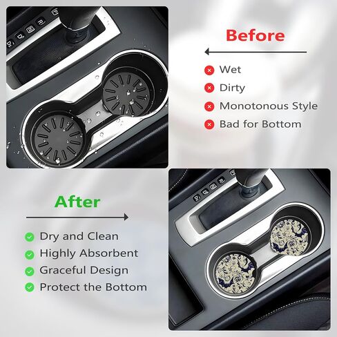Car Cup Holder Coasters, 2 Pcs Ceramic Coasters with Cork Back and Finger Slot, Anti-Slip Shock Absorbing Women and Men Universal Car Accessories - Bat in Kuwait
