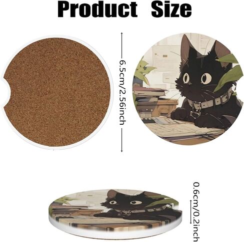 Car Cup Holder Coasters, 2 Pcs Ceramic Coasters with Cork Back and Finger Slot, Anti-Slip Shock Absorbing Women and Men Universal Car Accessories - Bat in Kuwait