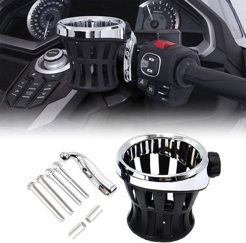 Motorcycle Drink Cup Holders Handlebar Mount with Mesh Basket for Yamaha Kawasaki Suzuki Indian Honda GL1800 GL1500 F6B Universal Water Bottle Holder for Gold Wing (Black) in Saudi Arabia