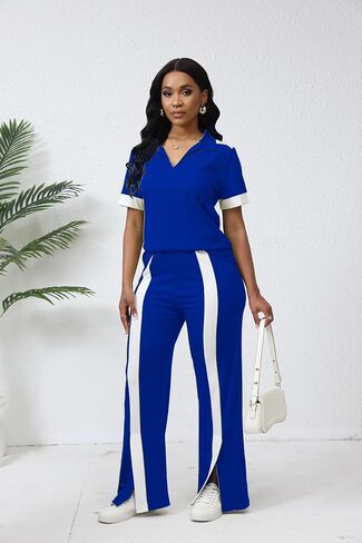 صالة Fooullaide Women's Lounge 2 Peice Outfit Dary Disy Short Shore Shortled Slit Wide Leg Pants in Kuwait