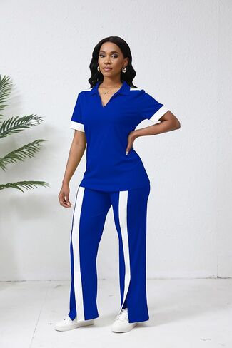 صالة Fooullaide Women's Lounge 2 Peice Outfit Dary Disy Short Shore Shortled Slit Wide Leg Pants in Kuwait