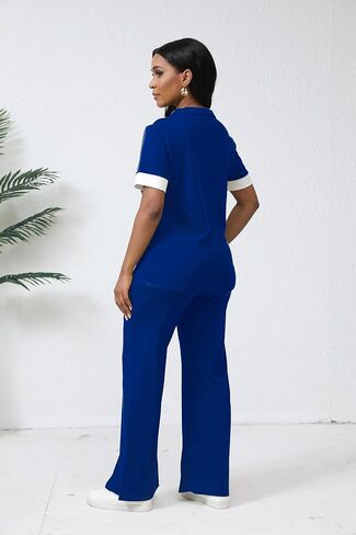 صالة Fooullaide Women's Lounge 2 Peice Outfit Dary Disy Short Shore Shortled Slit Wide Leg Pants in Kuwait