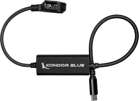 KONDOR BLUE | 16" D-Tap/P-Tap to USB-C PD 2-Way V-Mount Charger Braided Power Delivery Cable for Mirrorless Cameras, Phones, Laptops & More | Raven Black in Kuwait