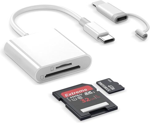 قارئ بطاقة SD لجهاز iPhone ، 3 فتحات USB-C موصلات مزدوجة محول بطاقة مع USB-A Trail Camera Card Viewer ، يدعم المكونات والتشغيل محول بطاقة MicroSD SD و TF لأجهزة iPad لا يوجد تطبيق مطلوب in Kuwait