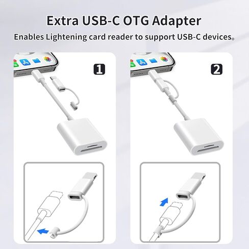 قارئ بطاقة SD لجهاز iPhone ، 3 فتحات USB-C موصلات مزدوجة محول بطاقة مع USB-A Trail Camera Card Viewer ، يدعم المكونات والتشغيل محول بطاقة MicroSD SD و TF لأجهزة iPad لا يوجد تطبيق مطلوب in Kuwait