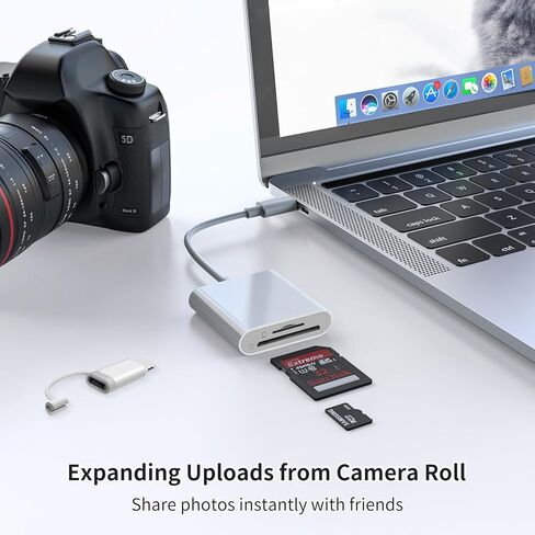 قارئ بطاقة SD لجهاز iPhone ، 3 فتحات USB-C موصلات مزدوجة محول بطاقة مع USB-A Trail Camera Card Viewer ، يدعم المكونات والتشغيل محول بطاقة MicroSD SD و TF لأجهزة iPad لا يوجد تطبيق مطلوب in Kuwait