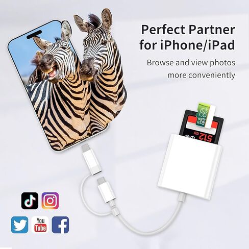 قارئ بطاقة SD لجهاز iPhone ، 3 فتحات USB-C موصلات مزدوجة محول بطاقة مع USB-A Trail Camera Card Viewer ، يدعم المكونات والتشغيل محول بطاقة MicroSD SD و TF لأجهزة iPad لا يوجد تطبيق مطلوب in Kuwait