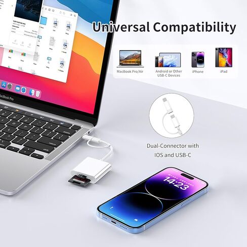 قارئ بطاقة SD لجهاز iPhone ، 3 فتحات USB-C موصلات مزدوجة محول بطاقة مع USB-A Trail Camera Card Viewer ، يدعم المكونات والتشغيل محول بطاقة MicroSD SD و TF لأجهزة iPad لا يوجد تطبيق مطلوب in Kuwait