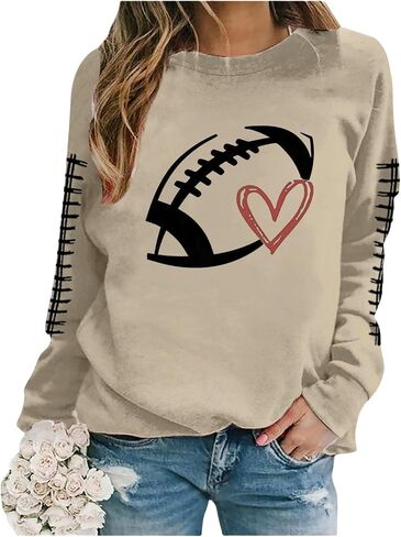 Football Sweatshirts for Women Game Day Outfits Sequin Print Crewneck Long Sleeve Shirt Football Graphic Pullover Tops in Saudi Arabia