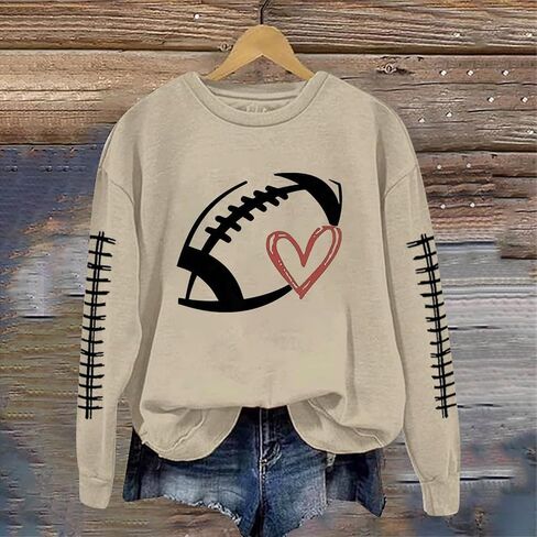 Football Sweatshirts for Women Game Day Outfits Sequin Print Crewneck Long Sleeve Shirt Football Graphic Pullover Tops in Saudi Arabia