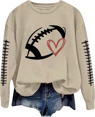 Football Sweatshirts for Women Game Day Outfits Sequin Print Crewneck Long Sleeve Shirt Football Graphic Pullover Tops in Saudi Arabia