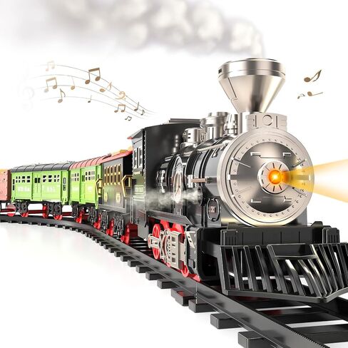 Locomoto Train Set - Upgraded 3 Way Smoke, Electric Train Toys w/Light and Sounds (Silent Mode), Railway Kits, Toddler Train Sets for Boys 2-4 w/Locomotive & Cars, Train Toy for Kids in Saudi Arabia