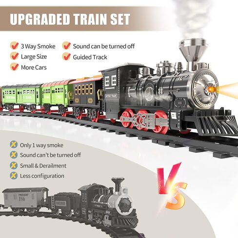 Locomoto Train Set - Upgraded 3 Way Smoke, Electric Train Toys w/Light and Sounds (Silent Mode), Railway Kits, Toddler Train Sets for Boys 2-4 w/Locomotive & Cars, Train Toy for Kids in Saudi Arabia