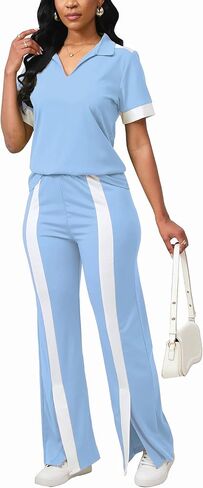 صالة Fooullaide Women's Lounge 2 Peice Outfit Dary Disy Short Shore Shortled Slit Wide Leg Pants in Kuwait