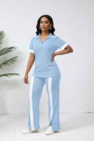 صالة Fooullaide Women's Lounge 2 Peice Outfit Dary Disy Short Shore Shortled Slit Wide Leg Pants in Kuwait