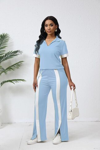 صالة Fooullaide Women's Lounge 2 Peice Outfit Dary Disy Short Shore Shortled Slit Wide Leg Pants in Kuwait