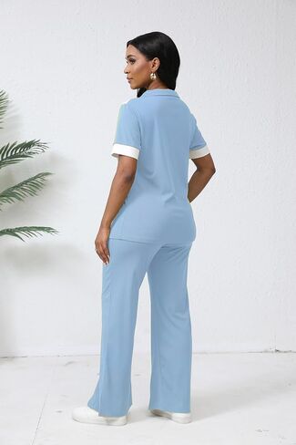 صالة Fooullaide Women's Lounge 2 Peice Outfit Dary Disy Short Shore Shortled Slit Wide Leg Pants in Kuwait