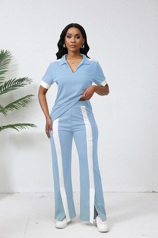 صالة Fooullaide Women's Lounge 2 Peice Outfit Dary Disy Short Shore Shortled Slit Wide Leg Pants in Kuwait