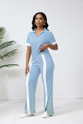 صالة Fooullaide Women's Lounge 2 Peice Outfit Dary Disy Short Shore Shortled Slit Wide Leg Pants in Kuwait
