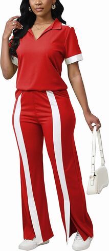 صالة Fooullaide Women's Lounge 2 Peice Outfit Dary Disy Short Shore Shortled Slit Wide Leg Pants in Kuwait