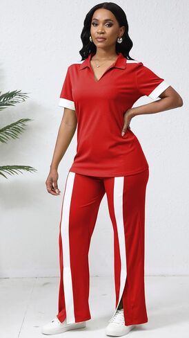 صالة Fooullaide Women's Lounge 2 Peice Outfit Dary Disy Short Shore Shortled Slit Wide Leg Pants in Kuwait
