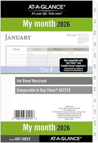 AT-A-GLANCE 2026 Planner Rechill ، شهريًا ، 8.5 "× 11" ، حجم الورقة 5 ، فضفاضة (491-685-26) in Kuwait