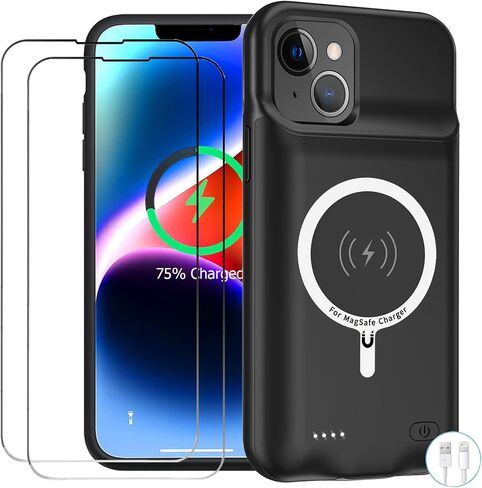 Battery Case for iPhone 15 Pro, Full Encircle 10000mAh High Capacity Rechargeable Portable Charger Case Extended Battery Pack for iPhone 15 Pro(6.1 inch) Wireless Charging Case with Carplay-Black in Kuwait