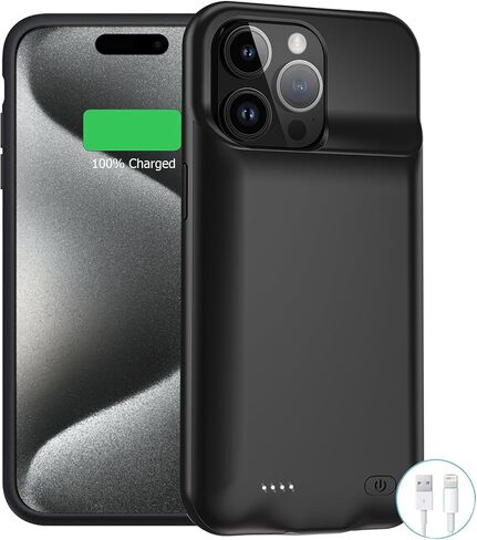 Battery Case for iPhone 15 Pro, Full Encircle 10000mAh High Capacity Rechargeable Portable Charger Case Extended Battery Pack for iPhone 15 Pro(6.1 inch) Wireless Charging Case with Carplay-Black in Kuwait