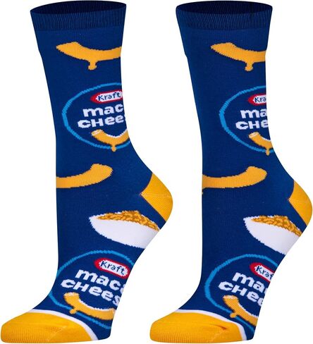 Cool Socks - Kraft Mac & Cheese Crew Socks - Food Graphic Novelty Sock - Size Medium for Men, Women & Kids - Fun Pop Culture Crazy Merch - Comfy Cotton Blend - Gift for Foodies Birthdays Holidays in Saudi Arabia