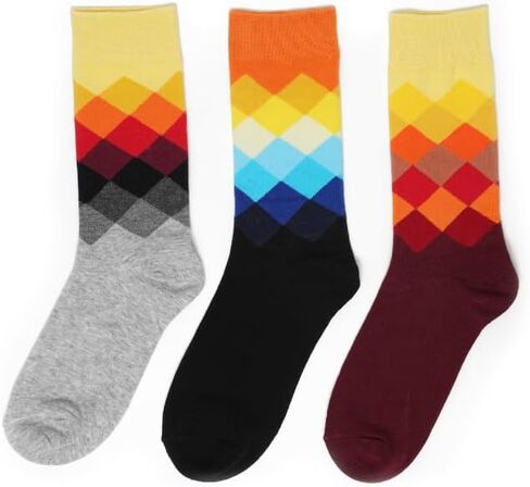 Men’s Cotton Crew Socks – Colorful Patterns for Casual Wear, Gift Set of 3 Pairs – Comfortable, Breathable, Lightweight Socks in Saudi Arabia