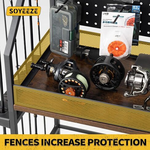 SOYEEZE Fishing Rod Holders for Garage,Fishing Pole holders,Fishing Gear Storage up to 12 Rods with Hooks and Wheels，Fishing Cart For Fishing Rod Tackle Box Reel Storage in Saudi Arabia