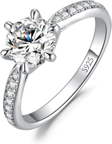 JewelryPalace Classic 1ct 2ct 3ct Moissanite Solitaire Engagement Rings for Women, 925 Sterling Silver Promise Ring for Her, Round Cut Simulated Diamond Anniversary Wedding Rings D-F VVS Size 4-12 in Saudi Arabia