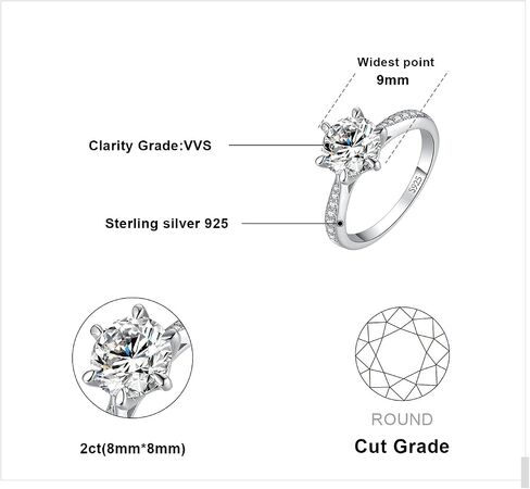 JewelryPalace Classic 1ct 2ct 3ct Moissanite Solitaire Engagement Rings for Women, 925 Sterling Silver Promise Ring for Her, Round Cut Simulated Diamond Anniversary Wedding Rings D-F VVS Size 4-12 in Saudi Arabia