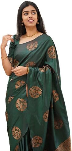 Women'ss Banarasi Silk Saree With Blouse Perfect For Every Occasion Copper Zari in Saudi Arabia