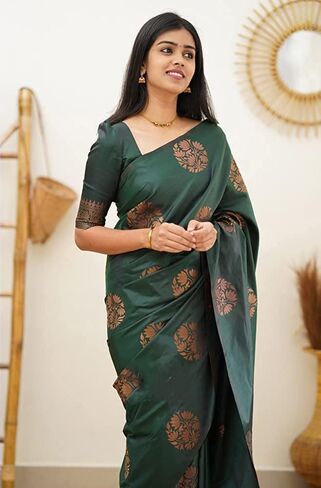 Women'ss Banarasi Silk Saree With Blouse Perfect For Every Occasion Copper Zari in Saudi Arabia
