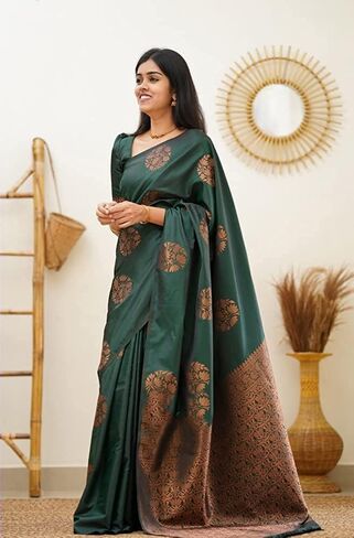 Women'ss Banarasi Silk Saree With Blouse Perfect For Every Occasion Copper Zari in Saudi Arabia
