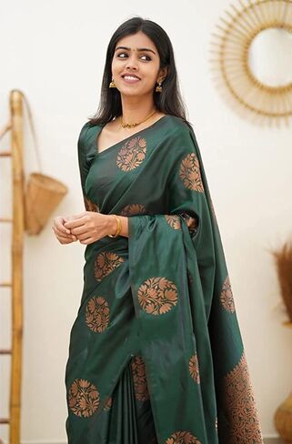 Women'ss Banarasi Silk Saree With Blouse Perfect For Every Occasion Copper Zari in Saudi Arabia