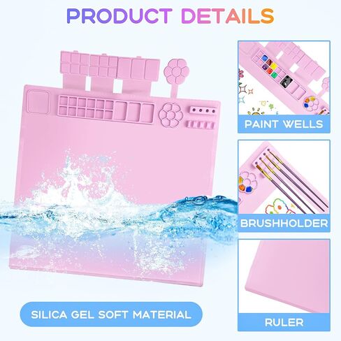 Painting Station,Children's Painting Set,Extra Large Silicone Painting Mat 23.62"X23.62" and Paint Brush Cleaner with 10 Paint Brushes and Kids Painting Apron（Blue） in Saudi Arabia