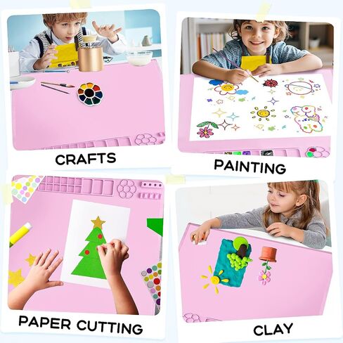 Painting Station,Children's Painting Set,Extra Large Silicone Painting Mat 23.62"X23.62" and Paint Brush Cleaner with 10 Paint Brushes and Kids Painting Apron（Blue） in Saudi Arabia