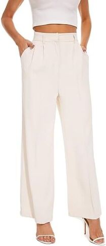 Women's Wide-Leg Pants with Pleats on The Front and Pockets, Stylish Long Pants for Office wear, Casual Pants in Saudi Arabia