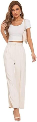Women's Wide-Leg Pants with Pleats on The Front and Pockets, Stylish Long Pants for Office wear, Casual Pants in Saudi Arabia