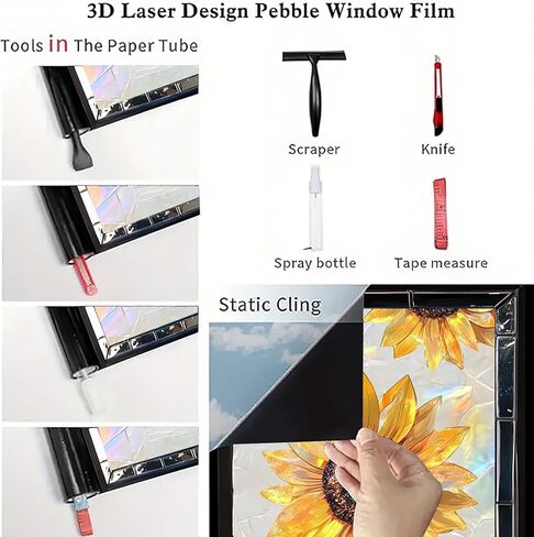 Mermaid Stained Glass Window Film Fantasy Ocean Style Privacy Window Decal Static Cling No Glue Decorative Glass Sticker for Kids Room Bathroom Door Panel 17.7x39.3 inch in Kuwait